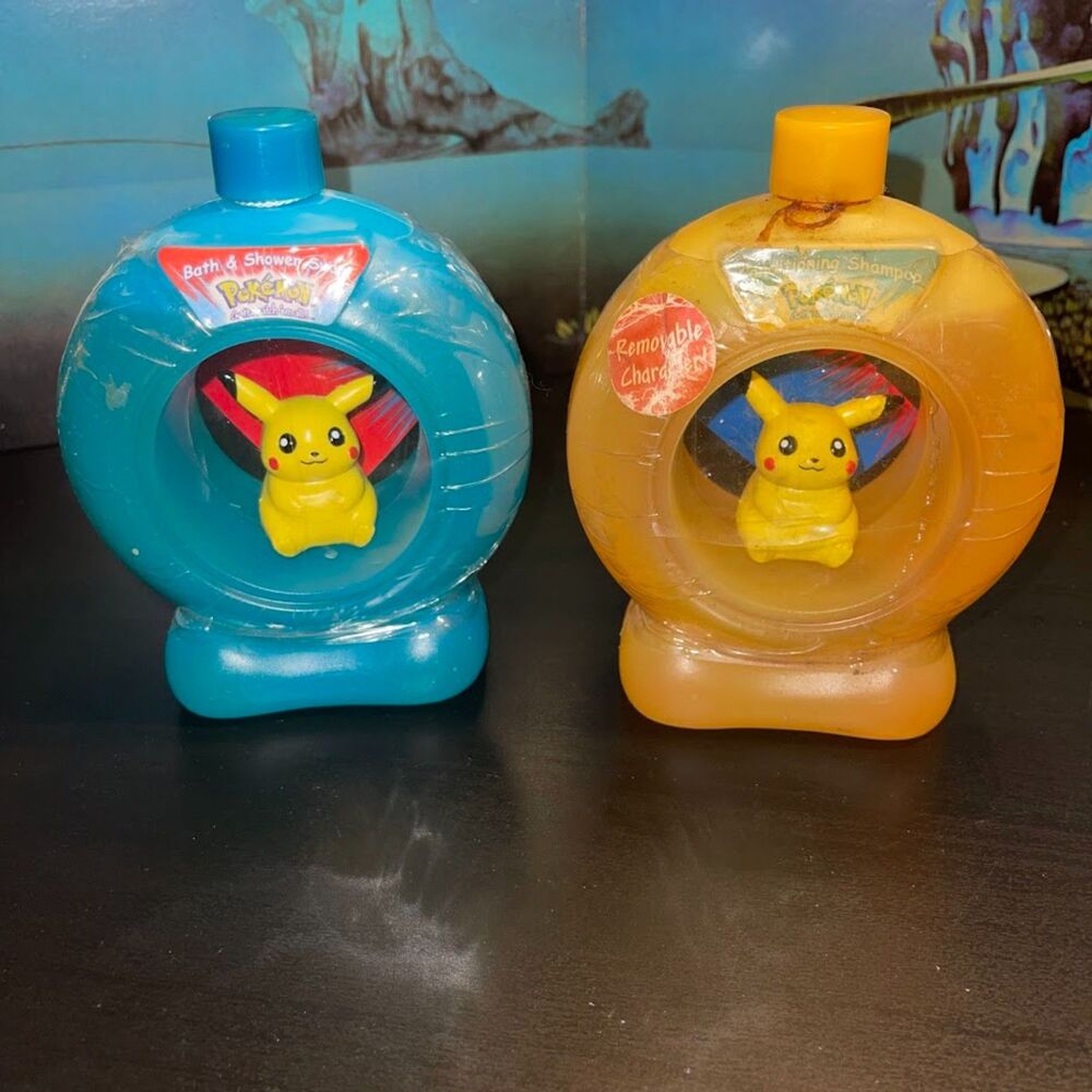 Vintage Lot of 2 Pokemon Pikachu Conditioner Shampoo Blue + Yellow Never Opened